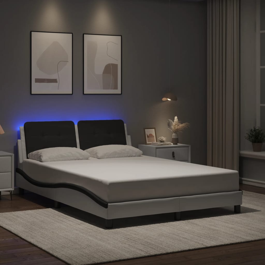 sengeramme med LED uden madras Zadar 200x200 cm hvid og sort