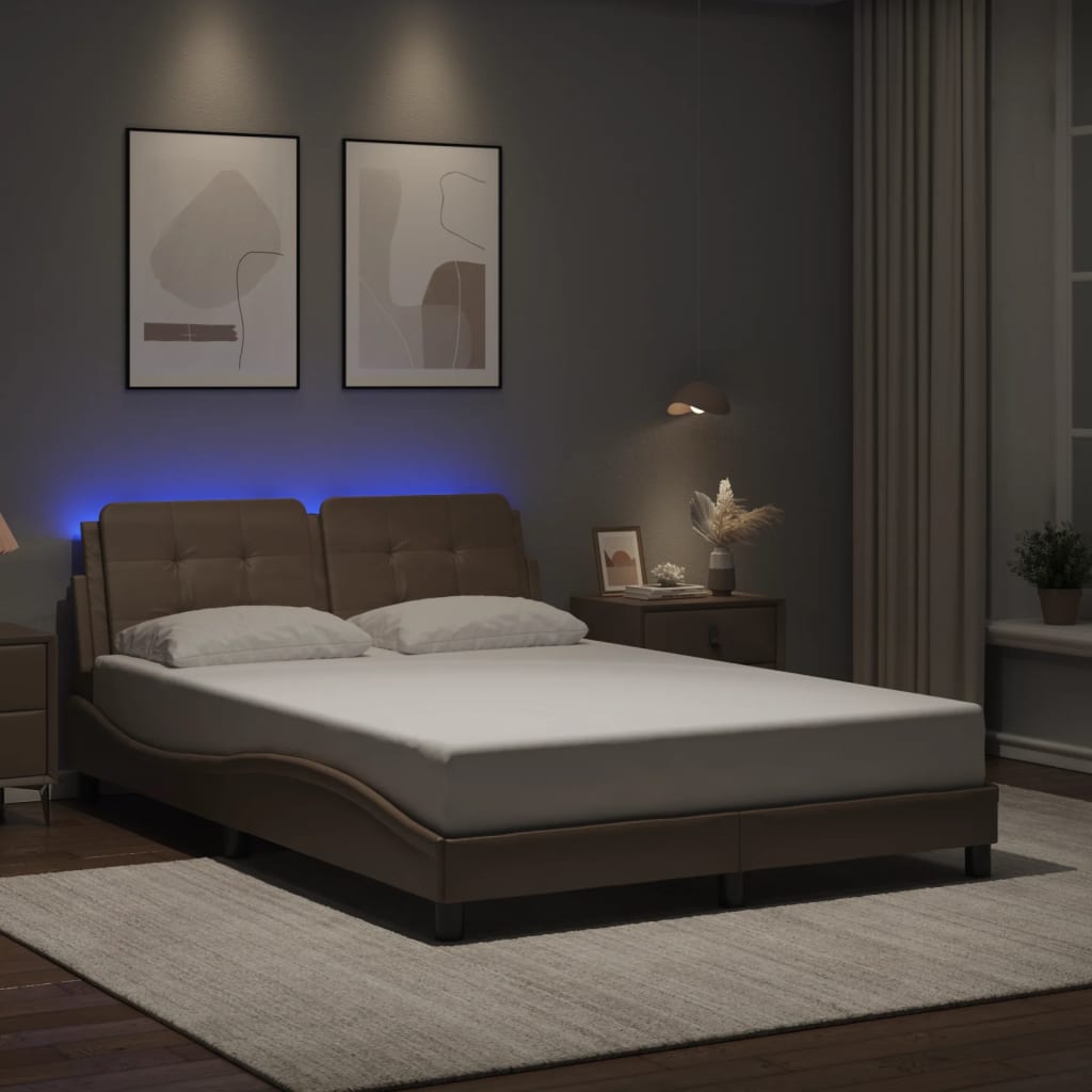 sengeramme med LED uden madras Zadar 140x200 cm cappuccinofarvet