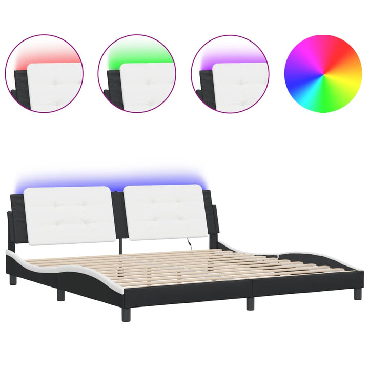 sengeramme med LED uden madras Zadar 200x200 cm sort og hvid