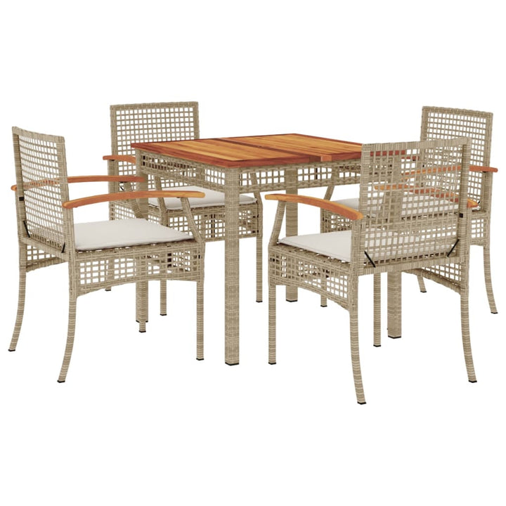 spisebordssæt til haven 5 dele med hynder polyrattan beige