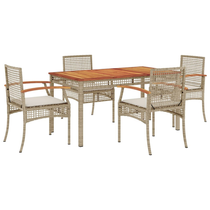 spisebordssæt til haven 5 dele med hynder polyrattan beige