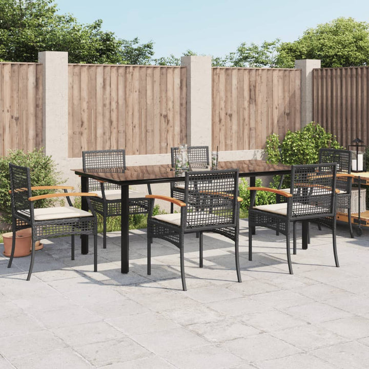 spisebordssæt til haven 7 dele med hynder polyrattan sort