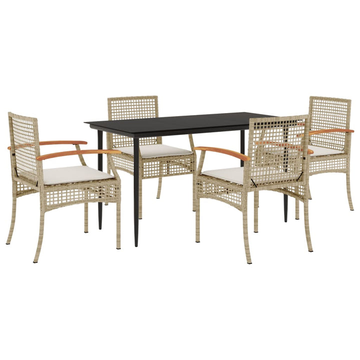 spisebordssæt til haven 5 dele med hynder polyrattan beige