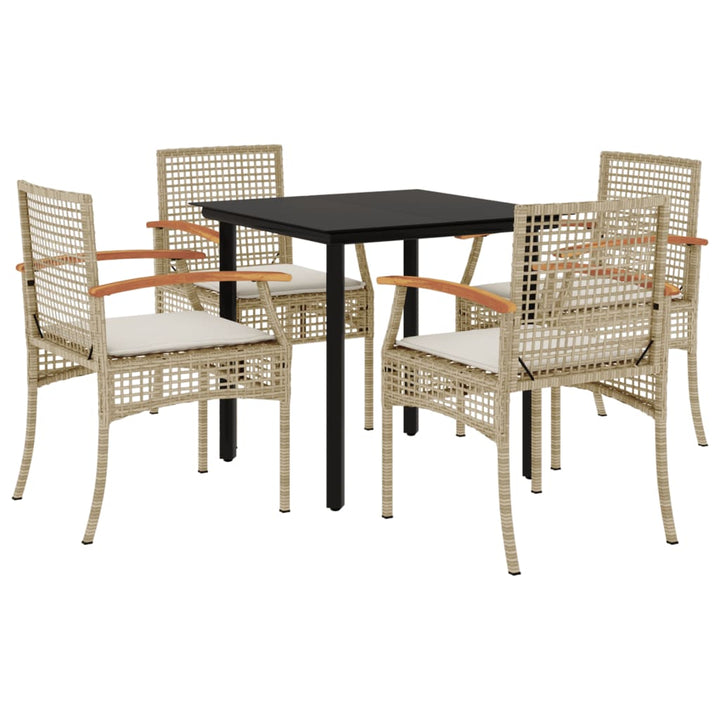 spisebordssæt til haven 5 dele med hynder polyrattan beige
