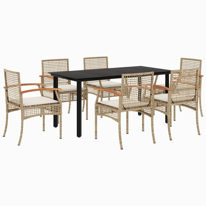 spisebordssæt til haven 7 dele med hynder polyrattan beige