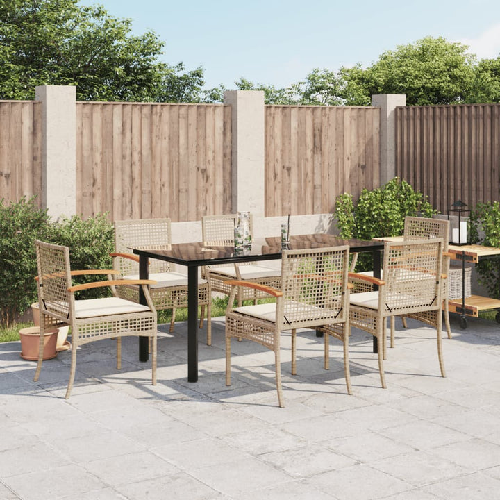 spisebordssæt til haven 7 dele med hynder polyrattan beige