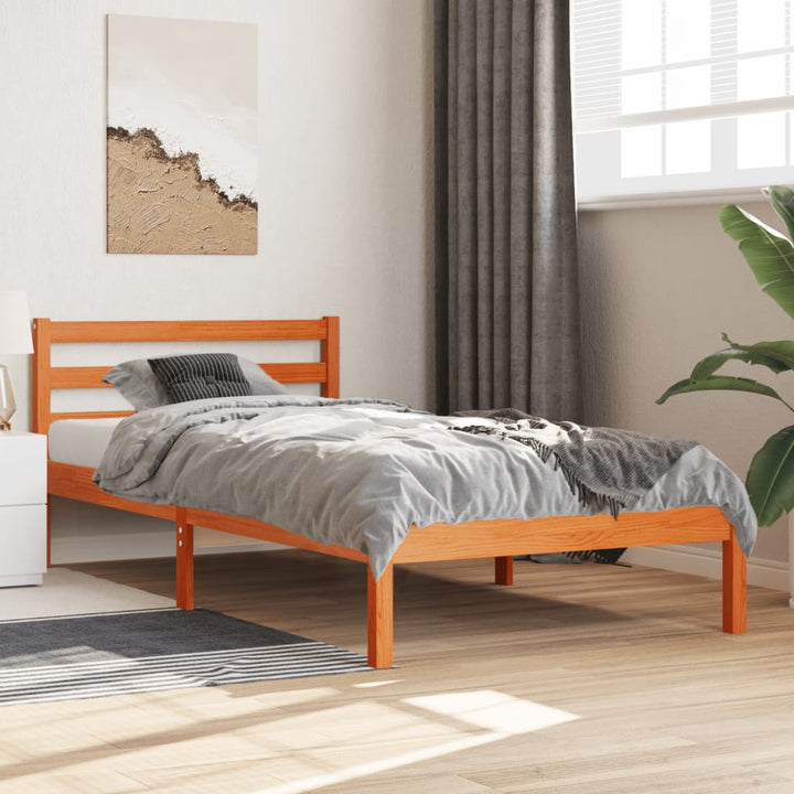 sengeramme uden madras 90x190 cm massivt fyrretræ gyldenbrun