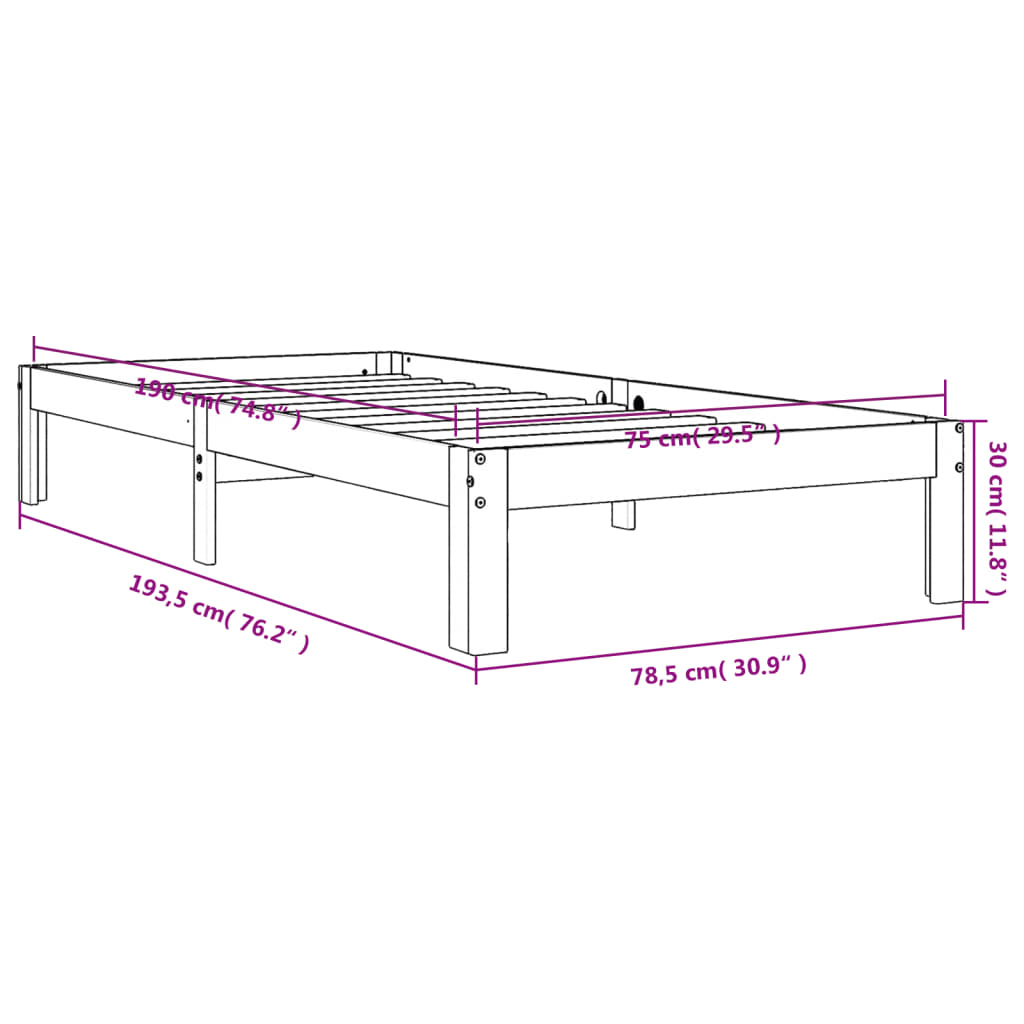 sengeramme uden madras 75x190 cm massivt fyrretræ gyldenbrun