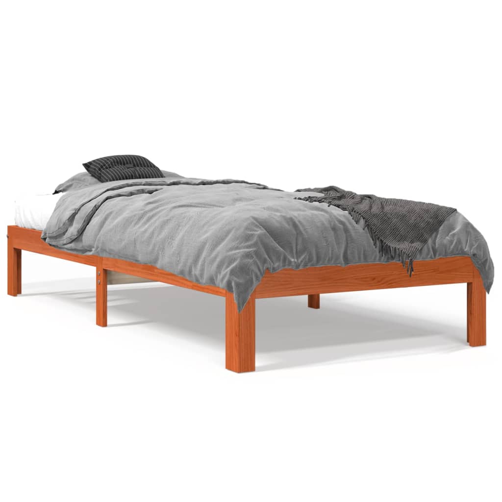 sengeramme uden madras 90x190 cm massivt fyrretræ gyldenbrun