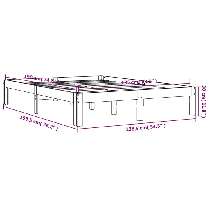sengeramme uden madras 135x190 cm massivt fyrretræ brun