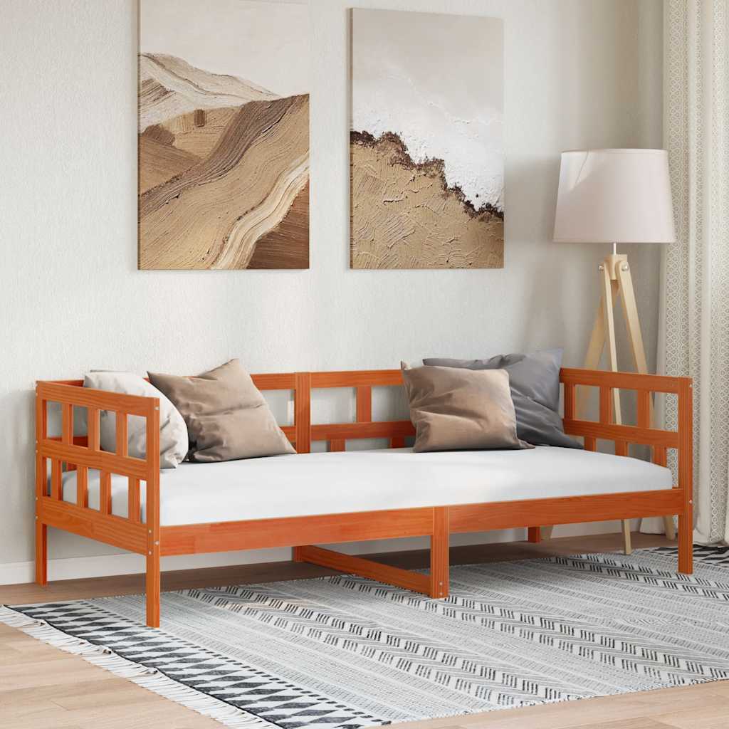 daybed uden madras 90x200 cm massivt fyrretræ gyldenbrun