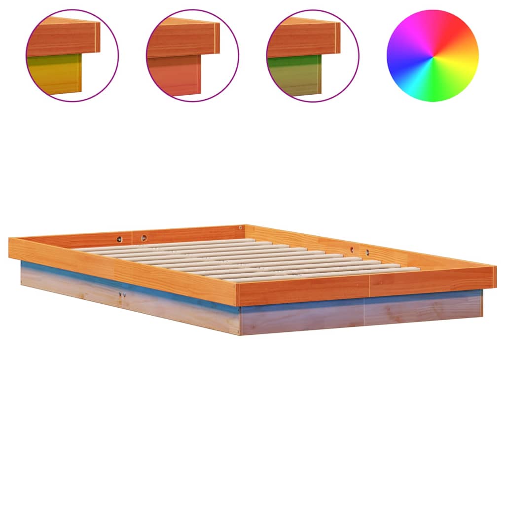 sengeramme med LED-lys 120x200 cm massivt fyrretræ gyldenbrun