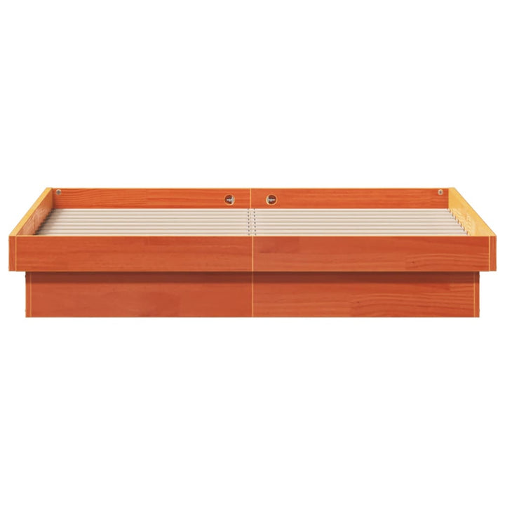 sengeramme med LED-lys 120x200 cm massivt fyrretræ gyldenbrun