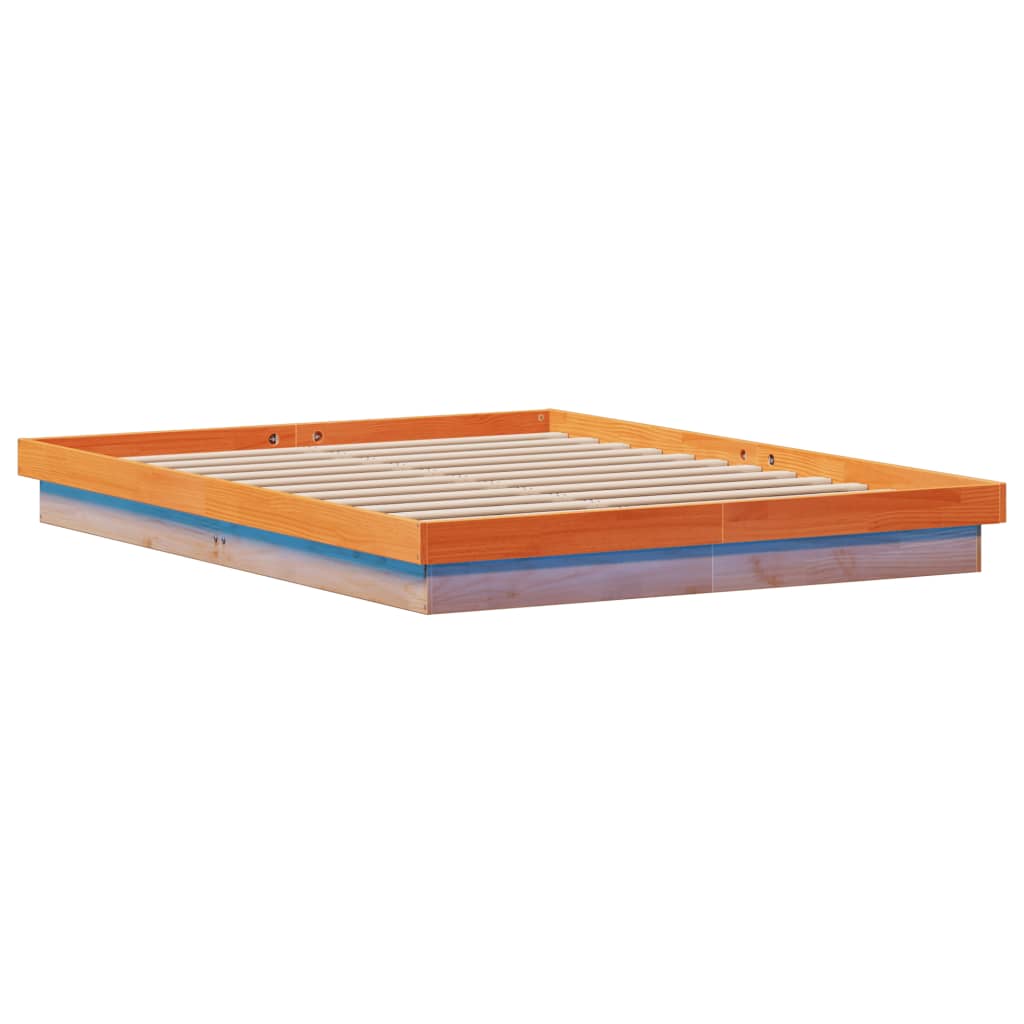 sengeramme med LED-lys 150x200 cm massivt fyrretræ gyldenbrun