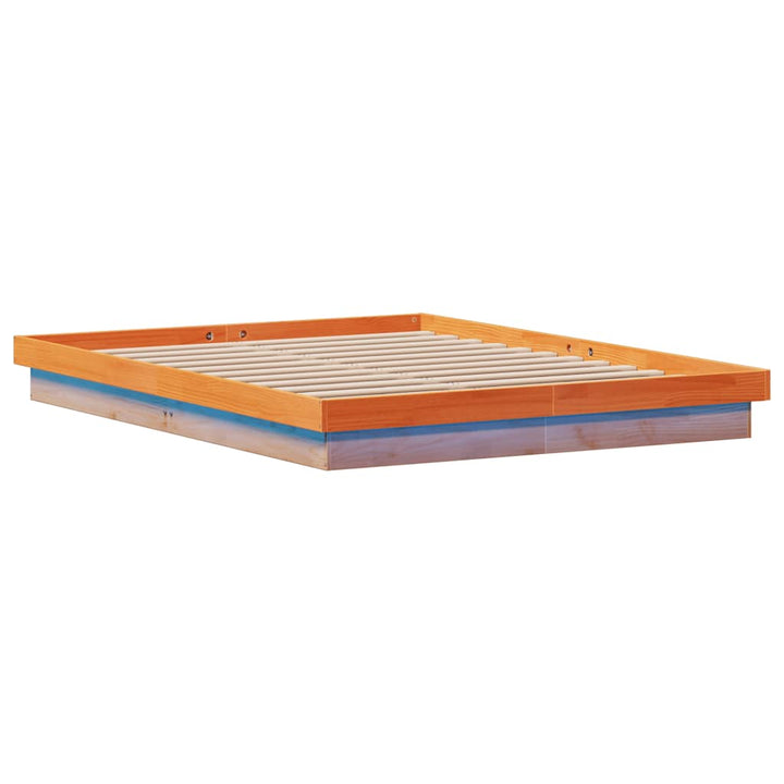 sengeramme med LED-lys 160x200 cm massivt fyrretræ gyldenbrun
