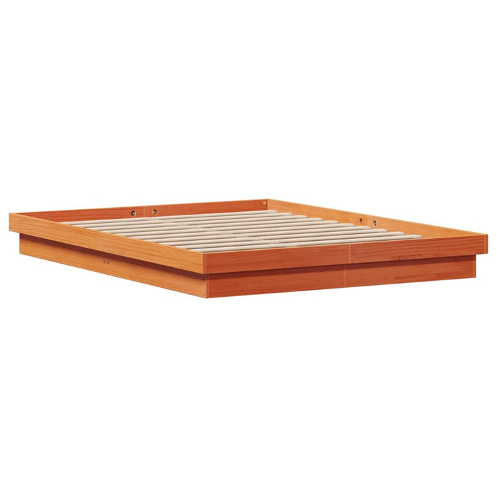 sengeramme med LED-lys 160x200 cm massivt fyrretræ gyldenbrun