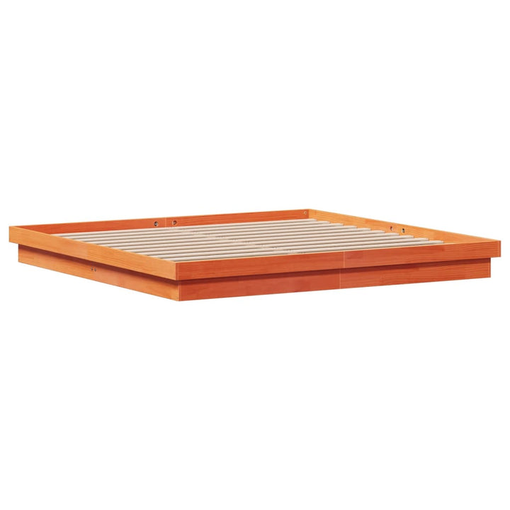 sengeramme med LED-lys 200x200 cm massivt fyrretræ gyldenbrun
