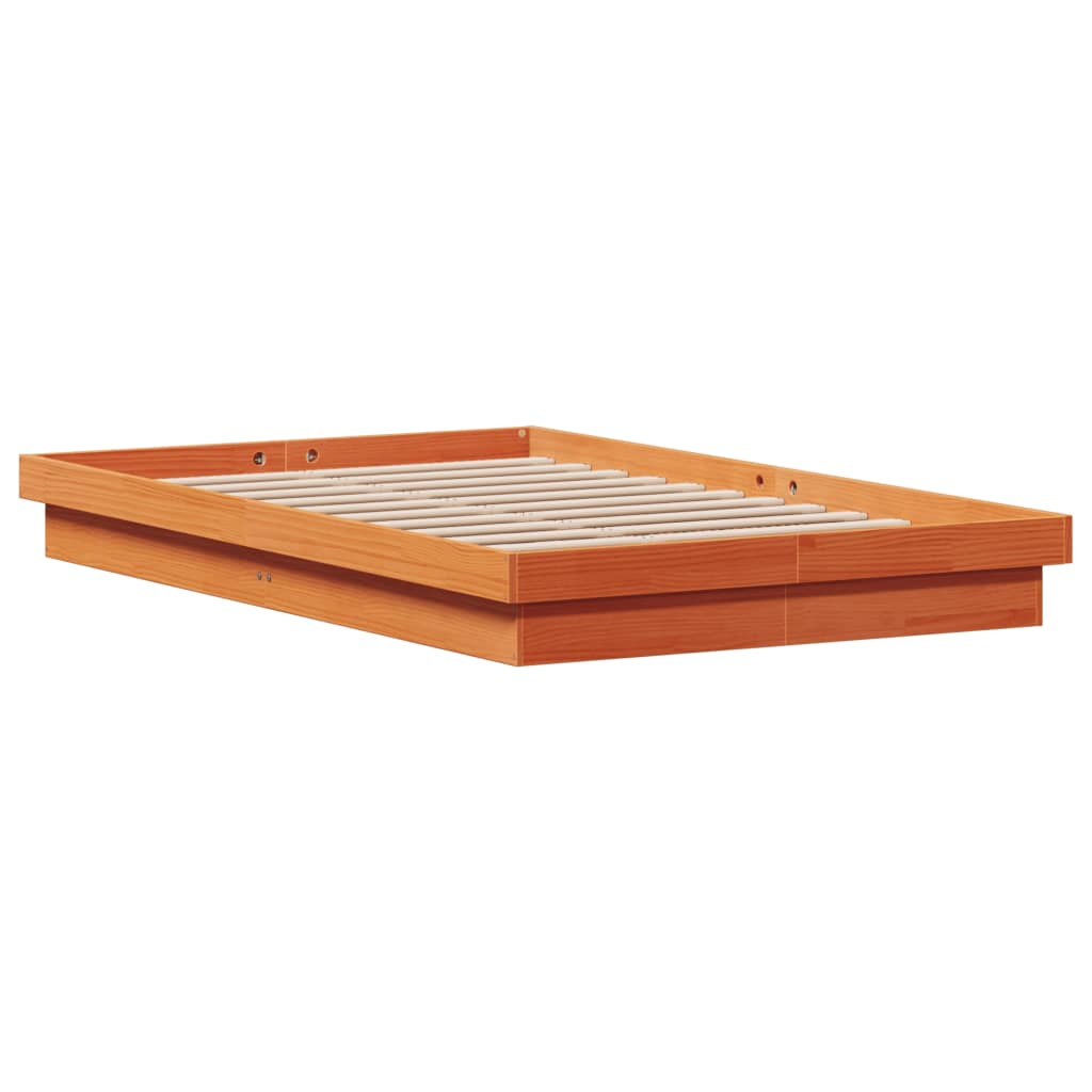 sengeramme med LED-lys 140x190 cm massivt fyrretræ gyldenbrun