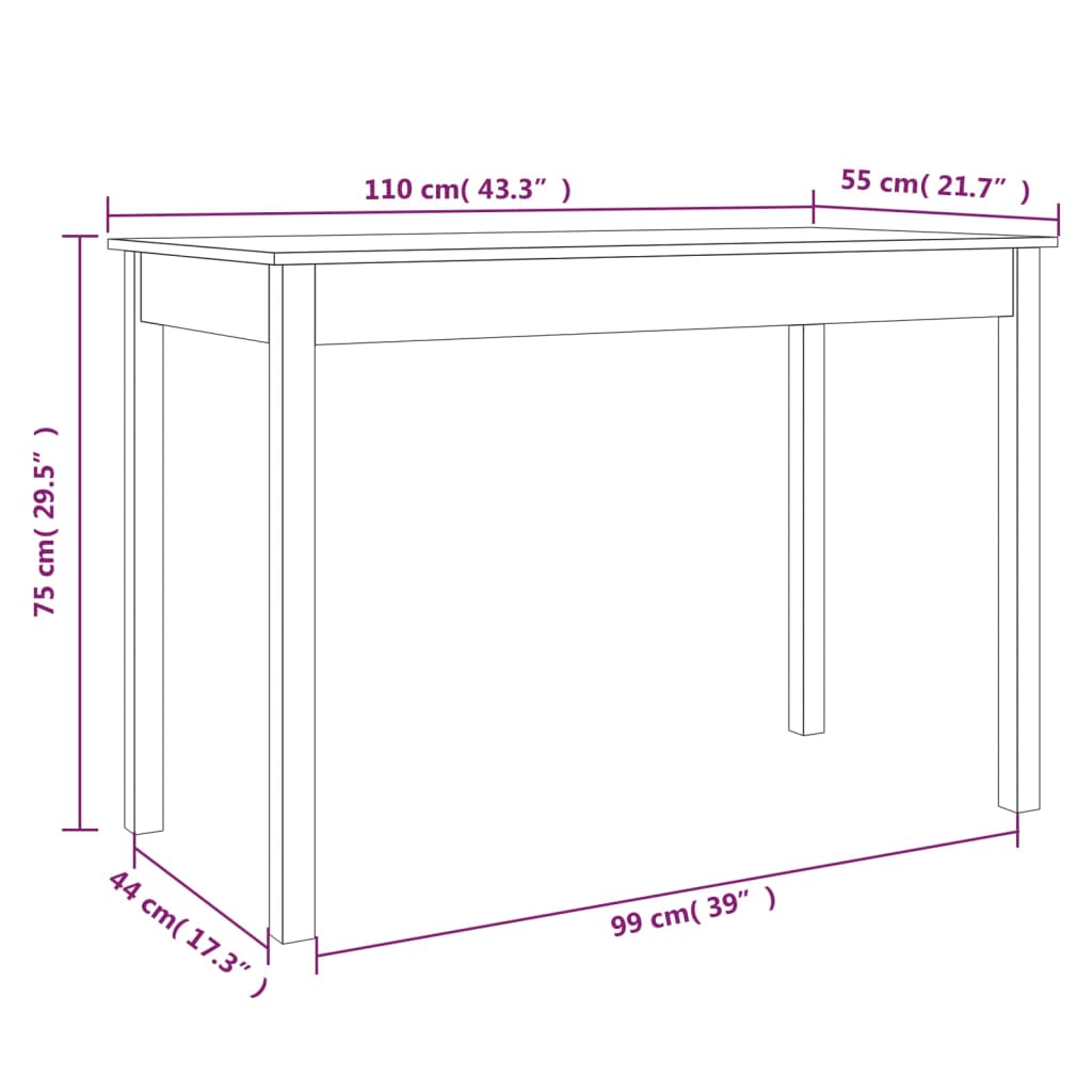 spisebord 110x55x75 cm massivt fyrretræ gyldenbrun