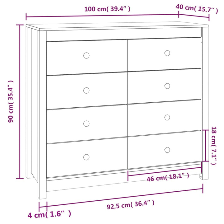 kommode 100x40x90 cm massivt fyrretræ gyldenbrun
