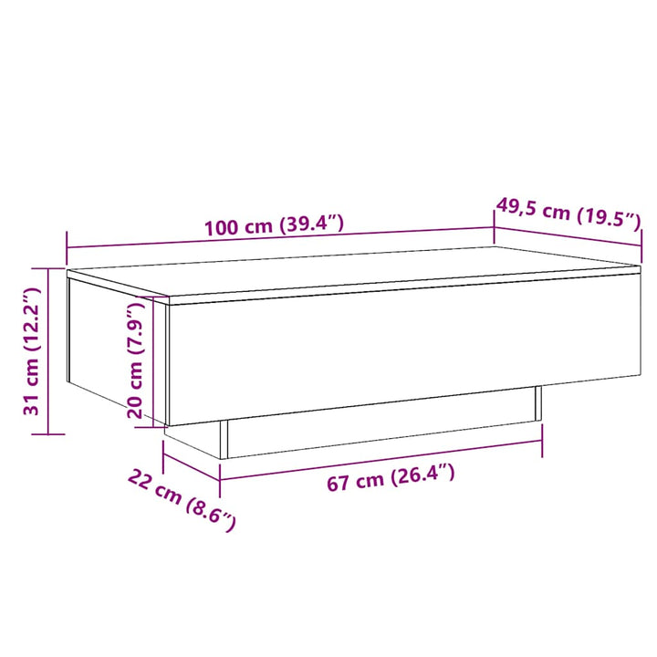 sofabord 100x49,5x31 cm konstrueret træ sonoma-eg