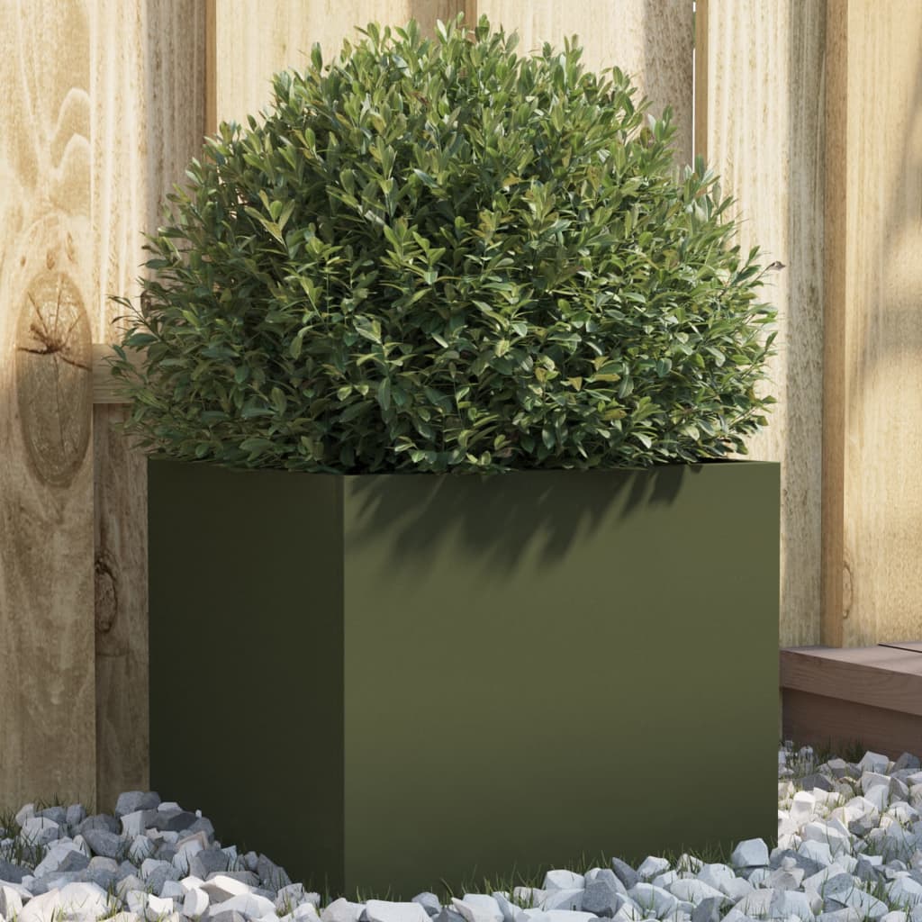 plantekasse 32x30x29 cm stål olivengrøn