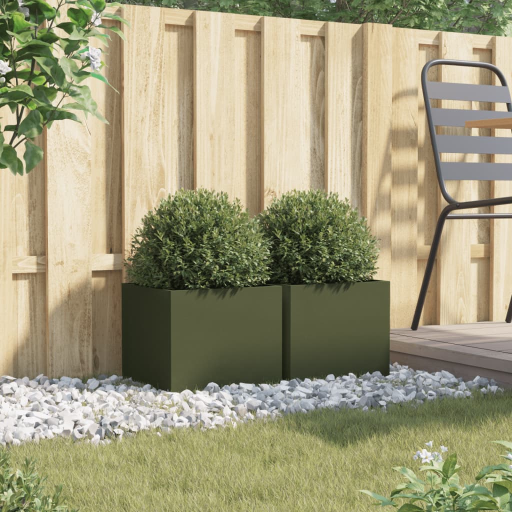 plantekasser 2 stk. 32x30x29 cm stål olivengrøn