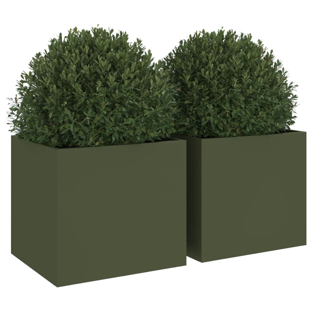 plantekasser 2 stk. 32x30x29 cm stål olivengrøn