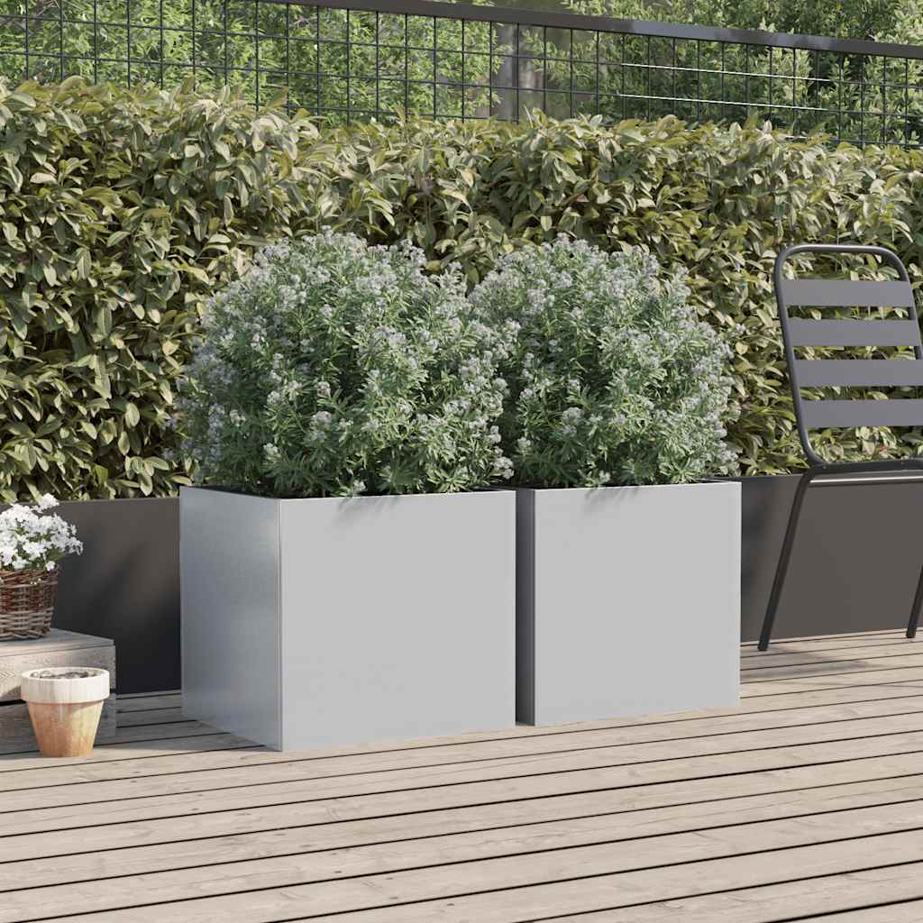 plantekasser 2 stk. 42x40x39 cm galvaniseret stål sølvfarvet