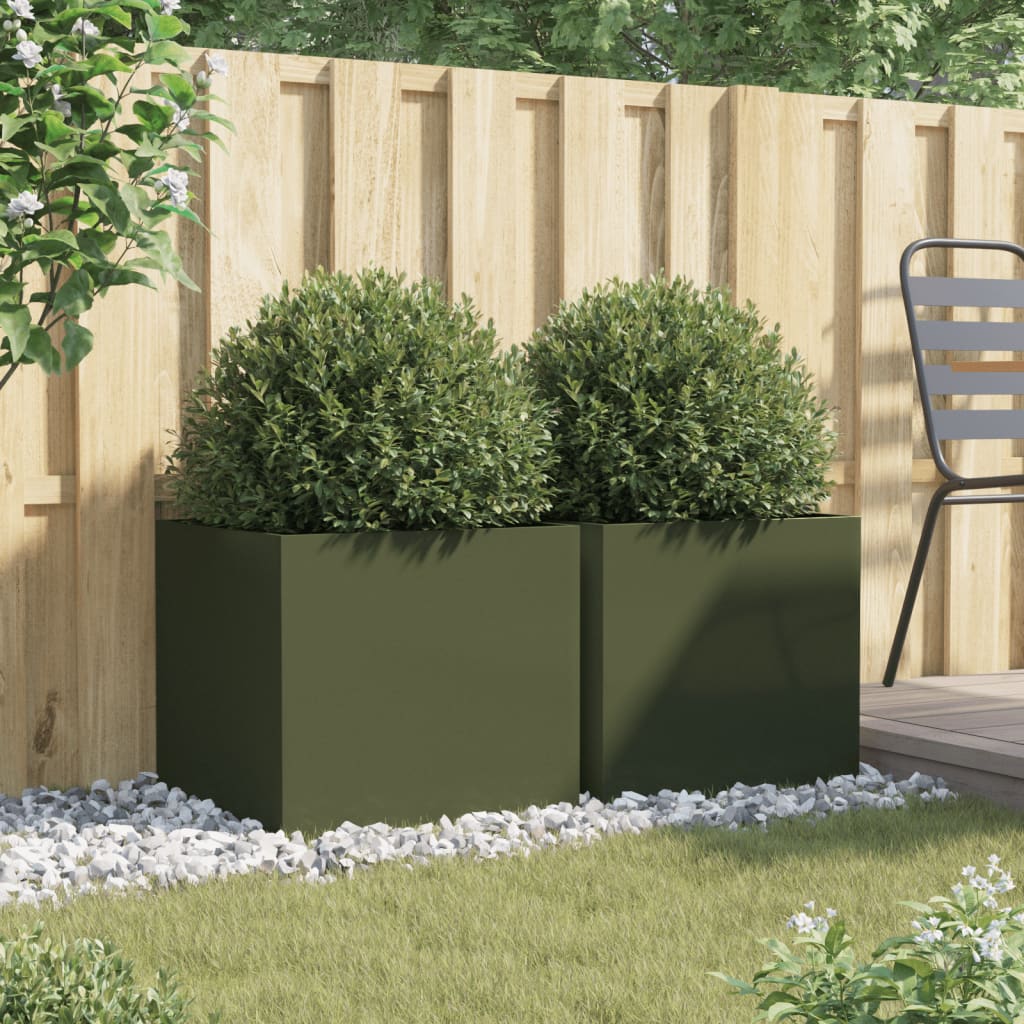 plantekasser 2 stk. 49x47x46 cm stål olivengrøn