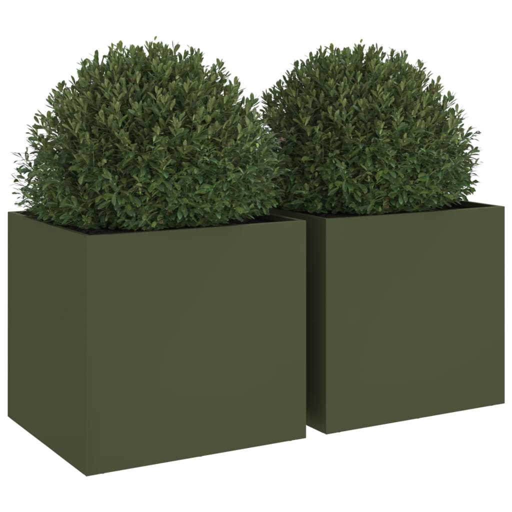 plantekasser 2 stk. 49x47x46 cm stål olivengrøn