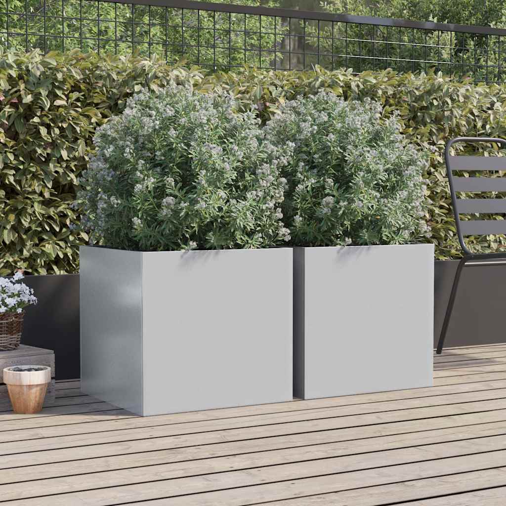 plantekasser 2 stk. 49x47x46 cm galvaniseret stål sølvfarvet