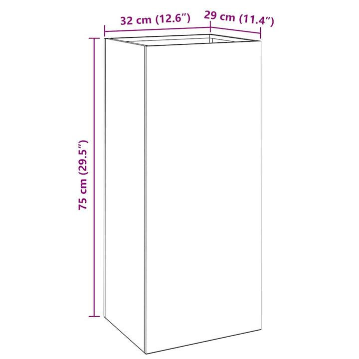 plantekasse 32x29x75 cm galvaniseret stål sølvfarvet