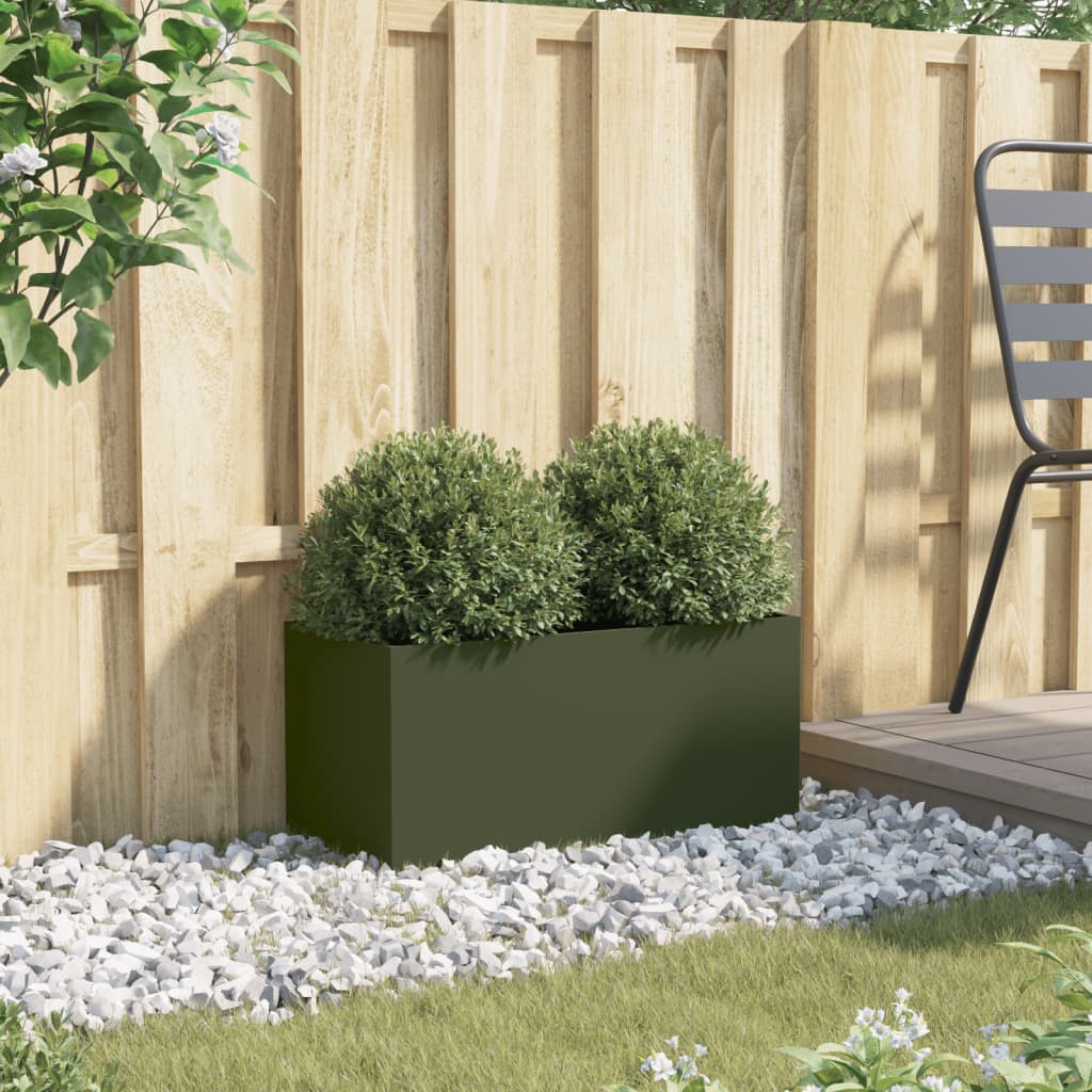 plantekasse 62x30x29 cm stål olivengrøn