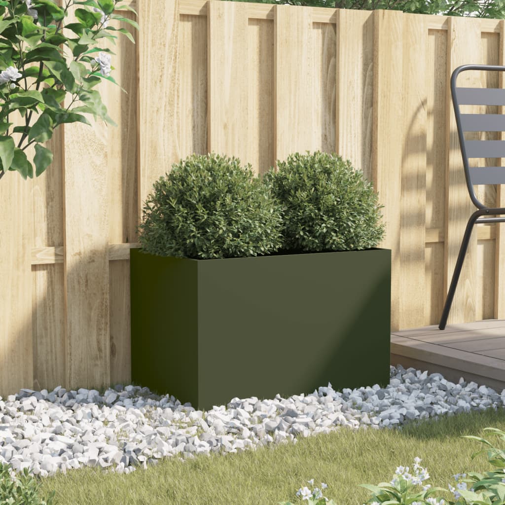 plantekasse 62x40x39 cm stål olivengrøn