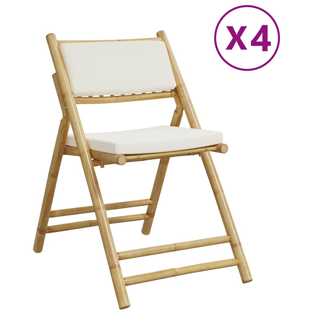 foldbare bistrostole 4 stk. med cremefarvede hynder bambus