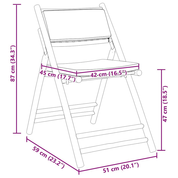 bistrostole 5 stk. foldbare med cremehvide hynder bambus