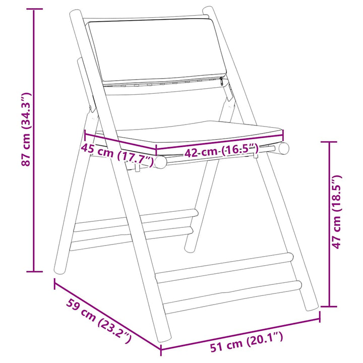 bistrostole 3 stk. foldbare med cremehvide hynder bambus