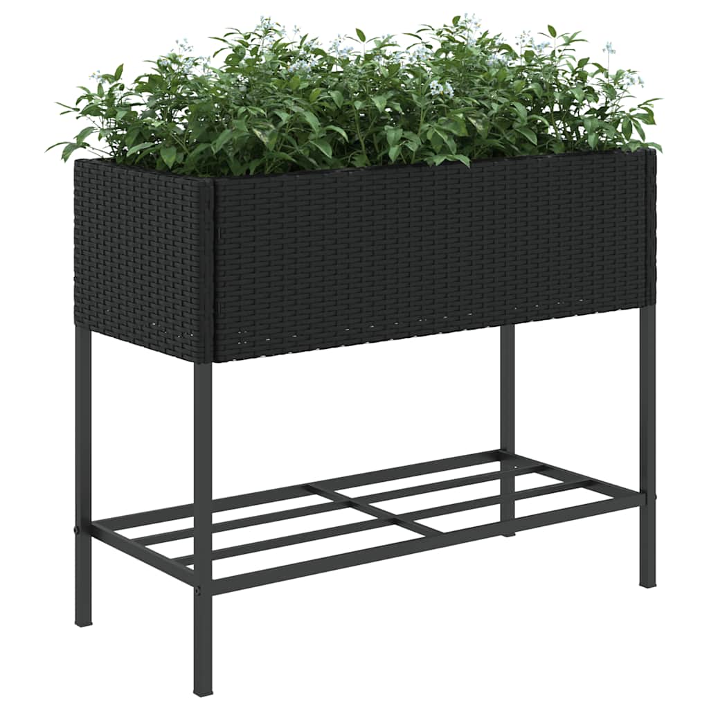 plantekasser 2 stk. med hylde 90x40x75 cm polyrattan sort