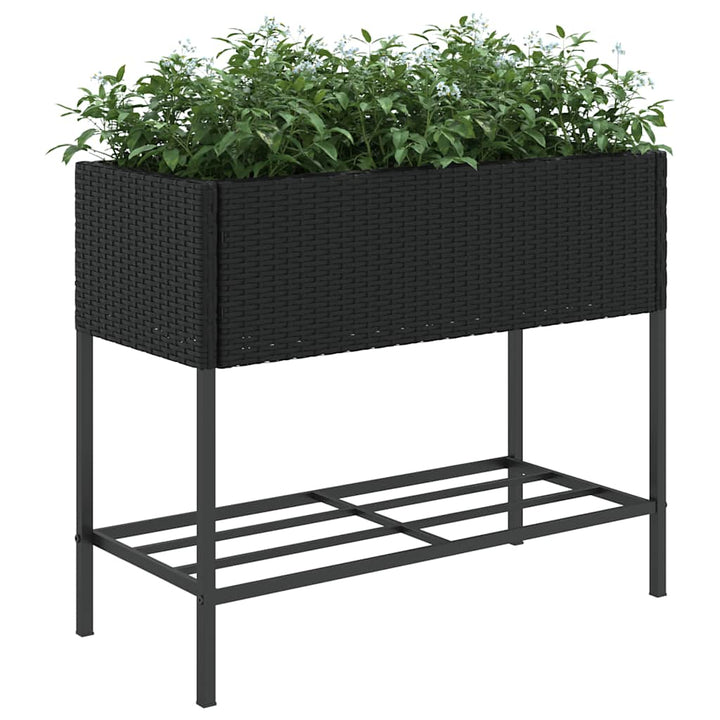 plantekasser 2 stk. med hylde 90x40x75 cm polyrattan sort