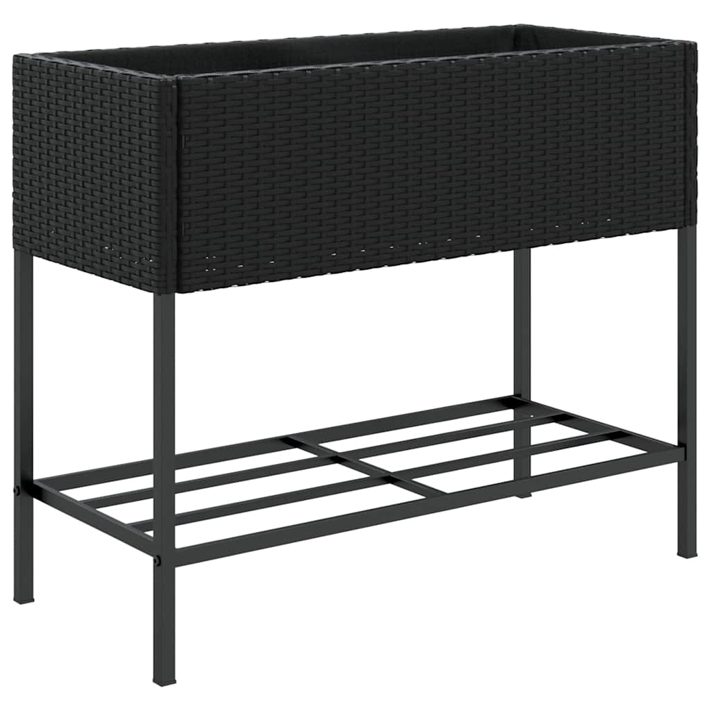 plantekasser 2 stk. med hylde 90x40x75 cm polyrattan sort
