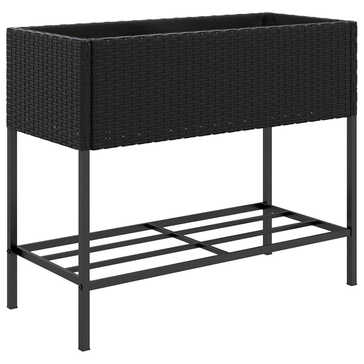 plantekasser 2 stk. med hylde 90x40x75 cm polyrattan sort