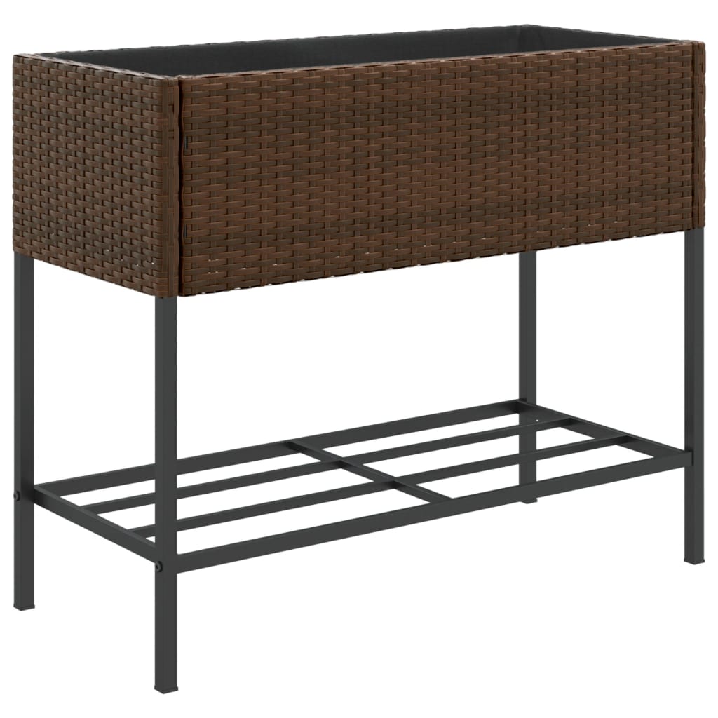 plantekasser 2 stk. med hylde 90x40x75 cm polyrattan brun