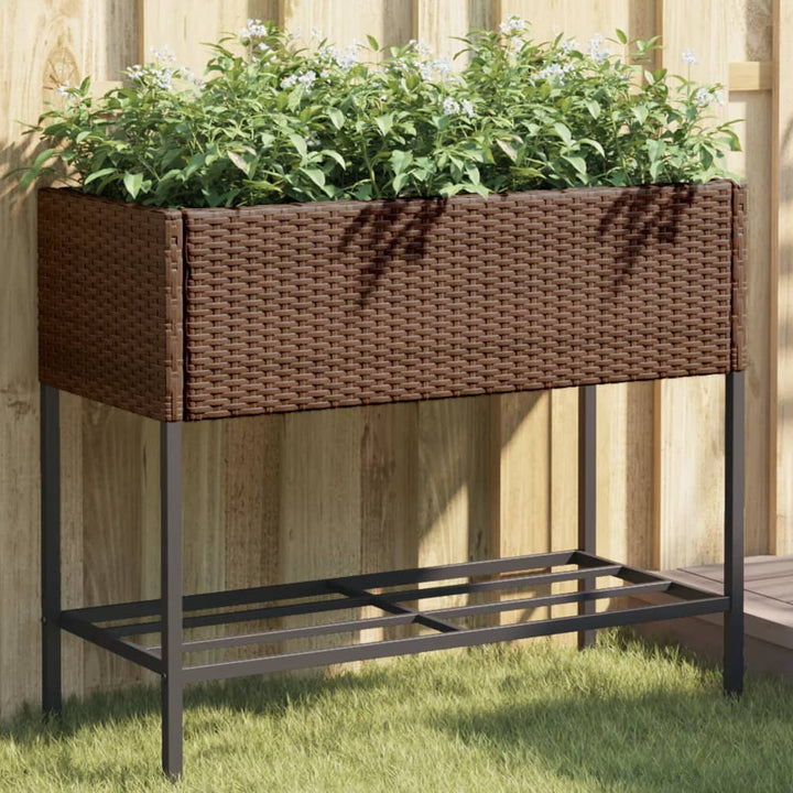 plantekasser 2 stk. med hylde 90x40x75 cm polyrattan brun