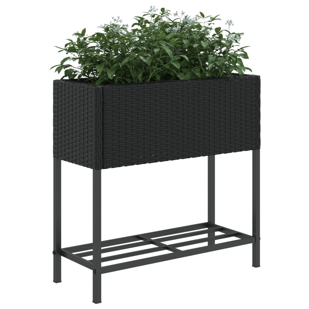 plantekasser 2 stk. med hylde 70x28x70 cm polyrattan sort