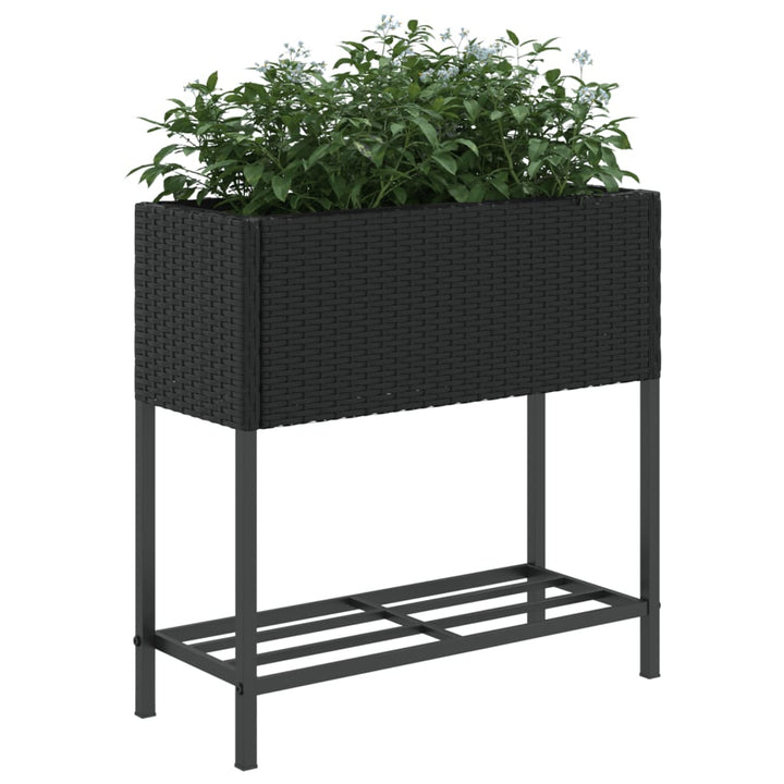 plantekasser 2 stk. med hylde 70x28x70 cm polyrattan sort