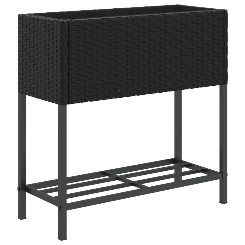 plantekasser 2 stk. med hylde 70x28x70 cm polyrattan sort