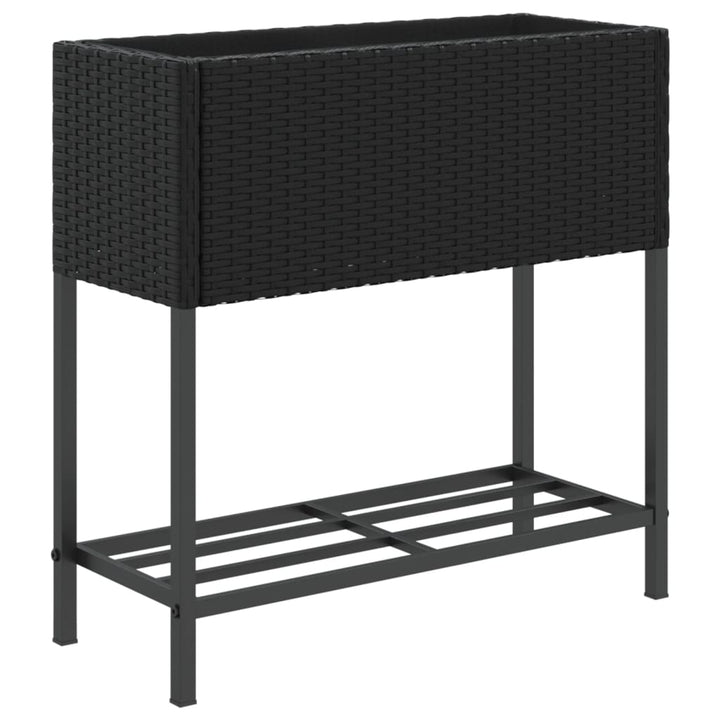 plantekasser 2 stk. med hylde 70x28x70 cm polyrattan sort