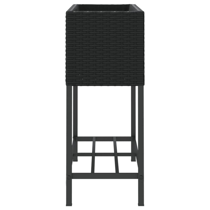 plantekasser 2 stk. med hylde 70x28x70 cm polyrattan sort