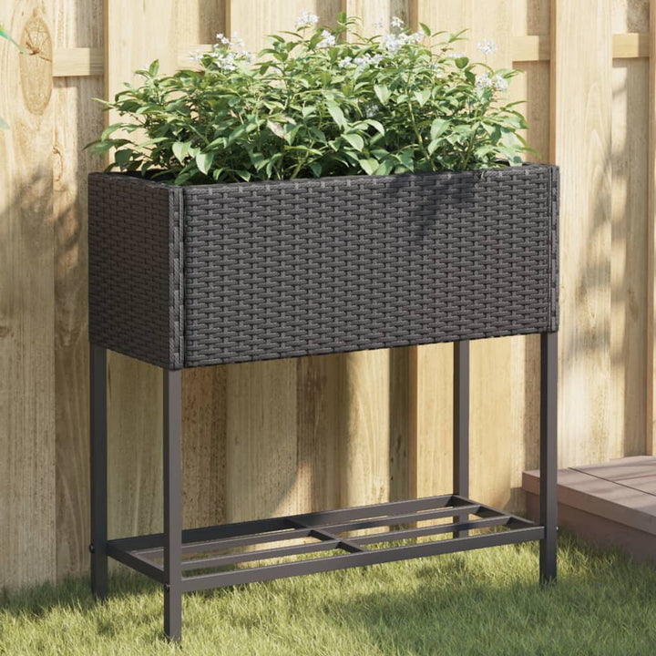 plantekasser 2 stk. med hylde 70x28x70 cm polyrattan sort